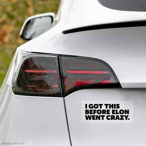 Aufkleber auf einem Tesla: I got this before Elon went crazy
